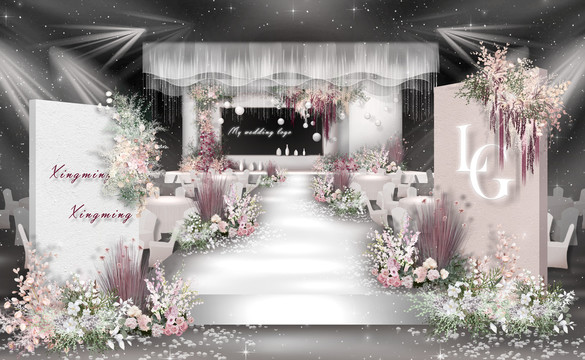 粉白色泰式极简婚礼仪式区