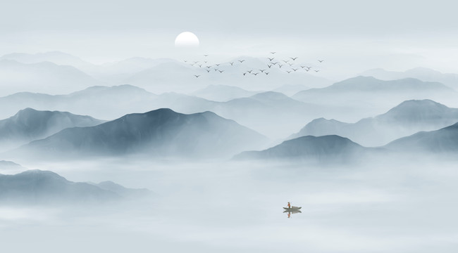 新中式山水背景墻