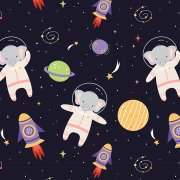 卡通可愛太空大象宇航宇圖案