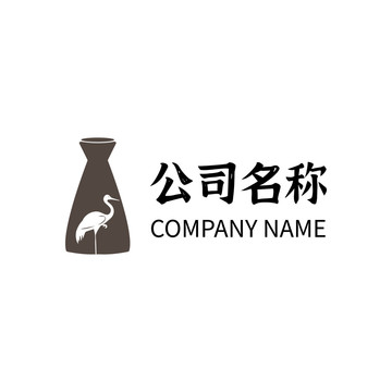 酒瓶仙鹤中国风logo标志