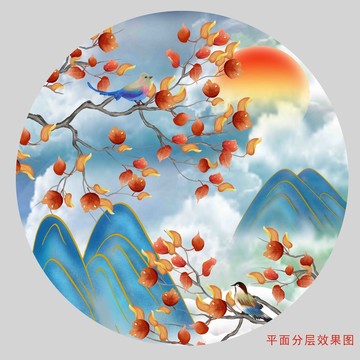 國潮山水花鳥紅葉