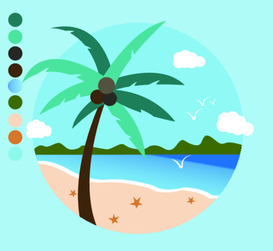 夏天扁平化椰樹沙灘風(fēng)景插畫