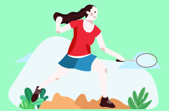 打羽毛球體育運動人物插畫
