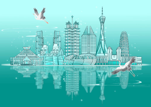 郑州城市地标建筑背景插画