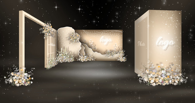 香檳色星空婚禮迎賓區(qū)通道