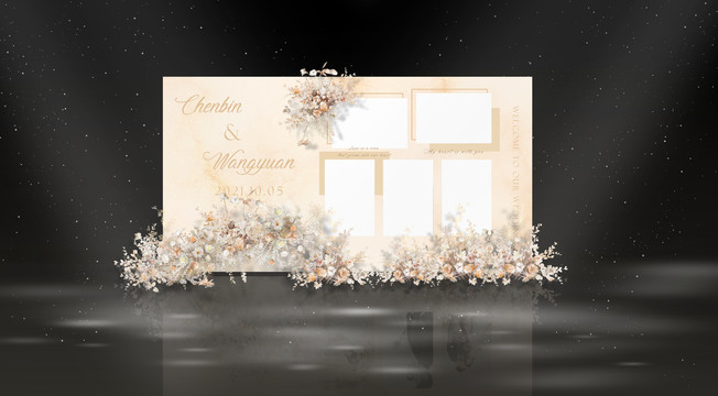 香檳色極簡(jiǎn)風(fēng)婚禮照片墻