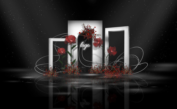 白黑紅色極簡婚禮迎賓區(qū)