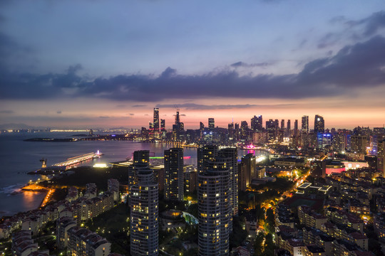 航拍青岛城市夜景观