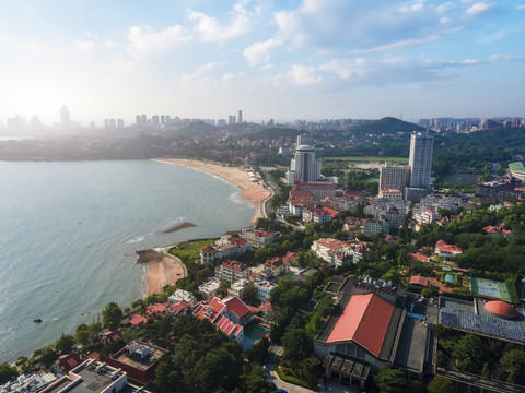 航拍青岛湾区建筑景观