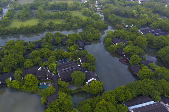 杭州西溪湿地国家公园初夏航拍