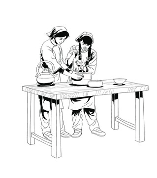 工人搗材料線稿
