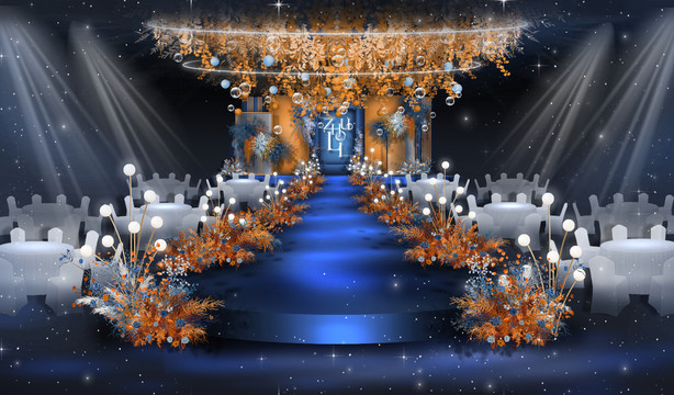 蓝橙色泰式婚礼仪式区