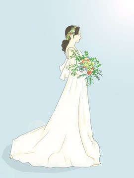 手繪唯美婚紗側(cè)臉女子
