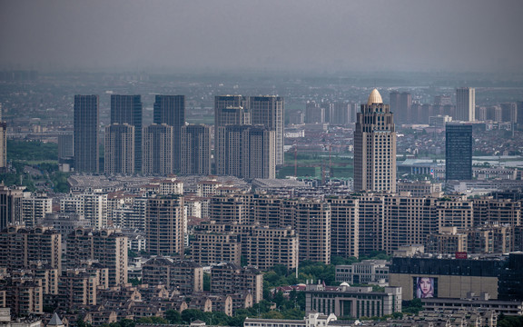 龙山俯瞰绍兴上虞城市风光