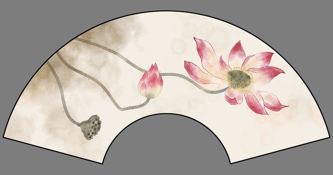 折扇古風荷花插畫