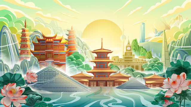 國(guó)風(fēng)上海城市插畫(huà)