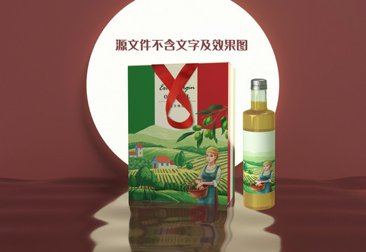 欧美风格橄榄油包装手绘插画