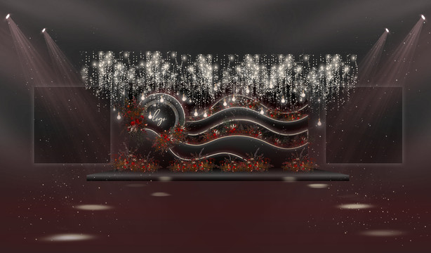 黑红色系泰式婚礼仪式区手绘