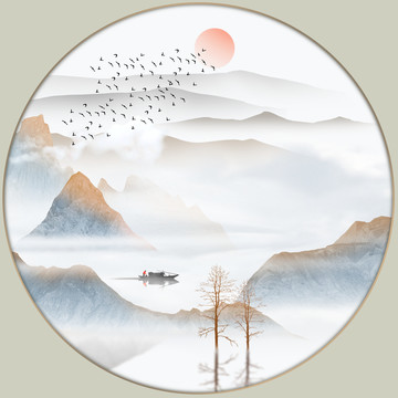 水墨山水鏡心