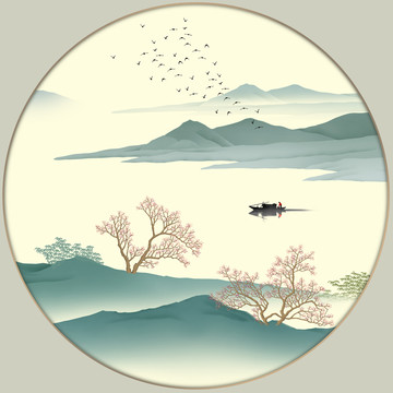 青綠山水水墨山水鏡心