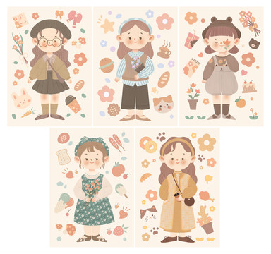 文創(chuàng)創(chuàng)意貼紙可愛女孩插畫手賬