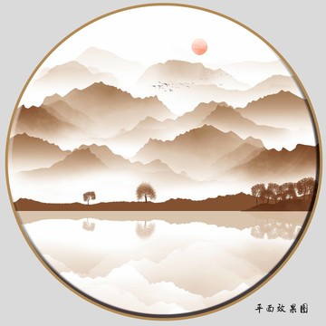 圓形古風山水畫