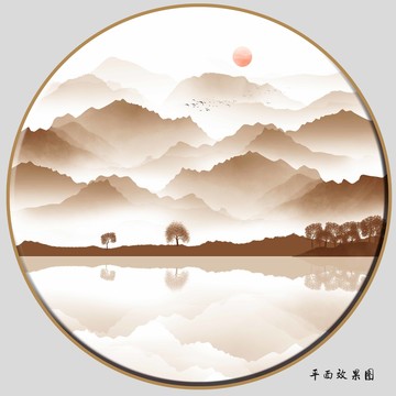 圆形古风山水画