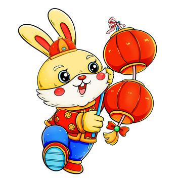国潮新年春节兔年提灯笼的金兔