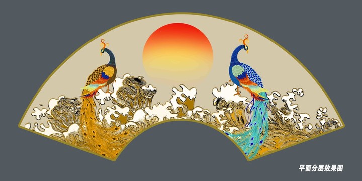 折扇孔雀裝飾畫