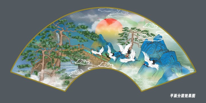 折扇國(guó)潮山水