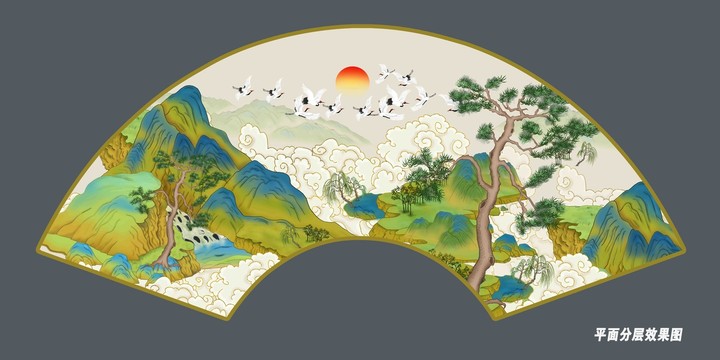 折扇祥云山水畫