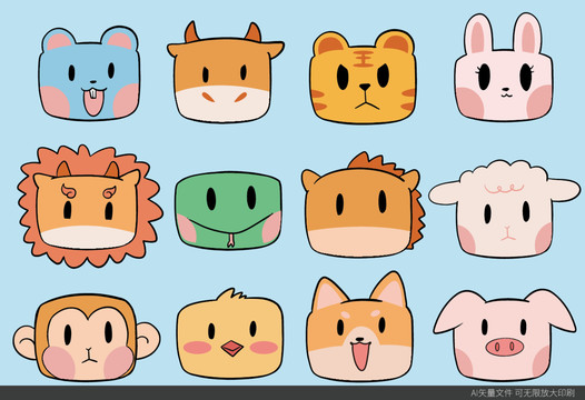 卡通方塊12生肖頭像