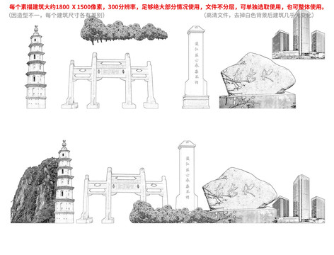 望江縣手繪畫素描速寫地標(biāo)建筑