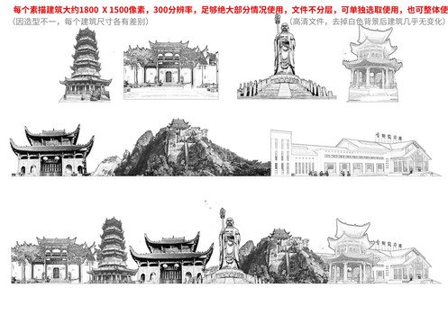 青陽縣手繪畫素描速寫地標建筑
