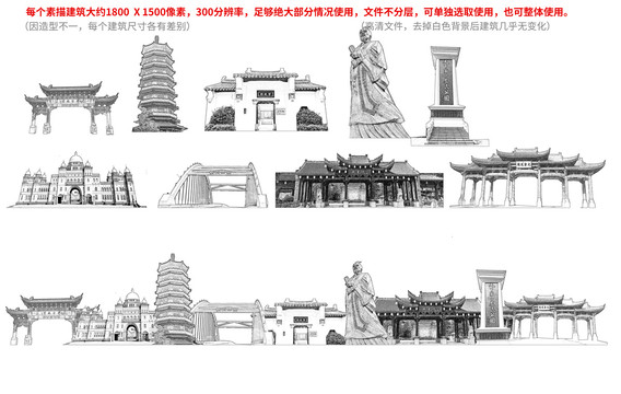 潁上縣手繪畫素描速寫地標(biāo)建筑