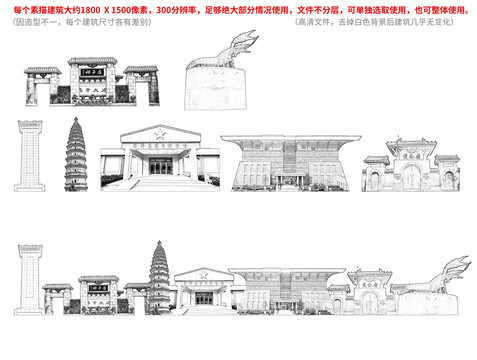 蒙城县手绘画素描速写地标建筑