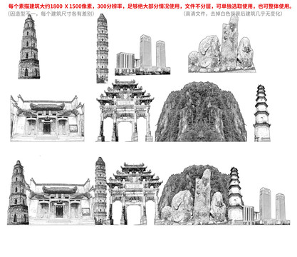 祁門縣手繪畫素描速寫地標(biāo)建筑