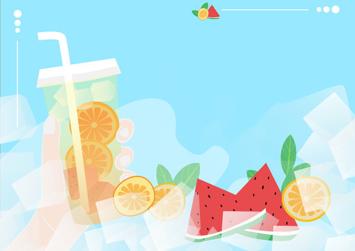 夏日饮品西瓜橙子果汁饮料广告