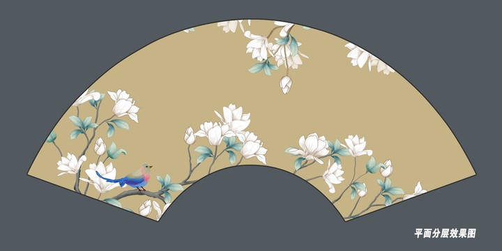 折扇玉蘭花插畫