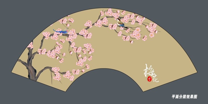 折扇中式花鳥