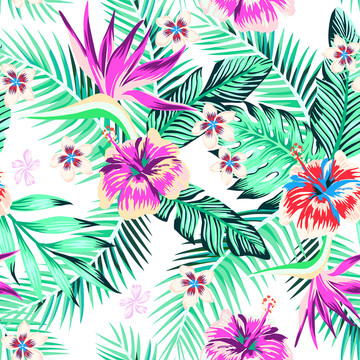 服裝花型熱帶花朵樹葉印花圖