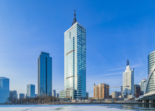 天津海河城市建筑冬季风光