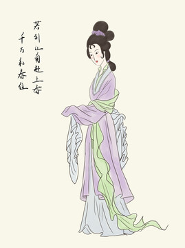 手繪水墨畫古代仕女圖