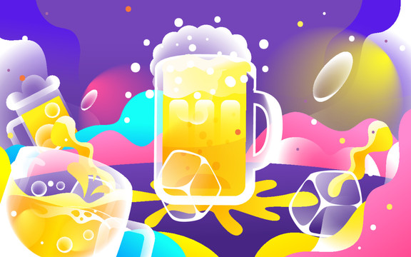 夏天啤酒节促销活动狂欢节插画