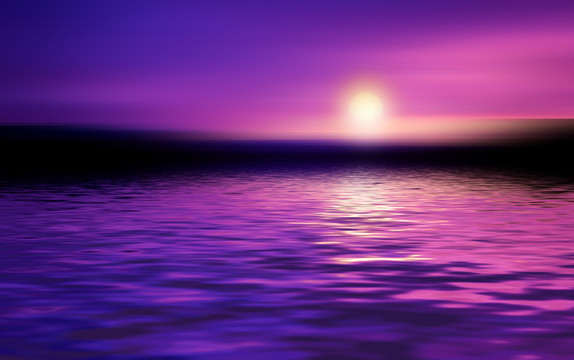 紫色夕陽湖面倒影裝飾畫