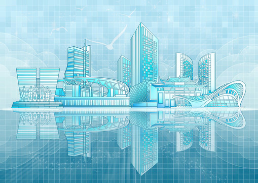 合肥城市地標(biāo)建筑科技感插畫