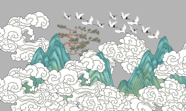 新中式祥云背景墻