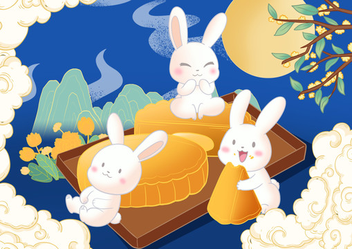 中秋節(jié)月餅包裝插畫(huà)