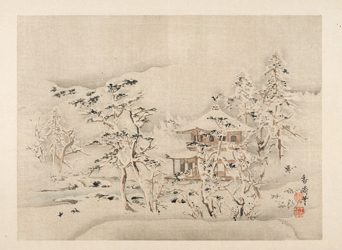 雪后国画山水小品