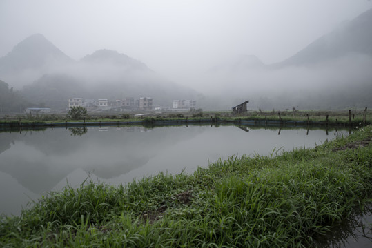 唯美乡村风景雾景宁静田园风光